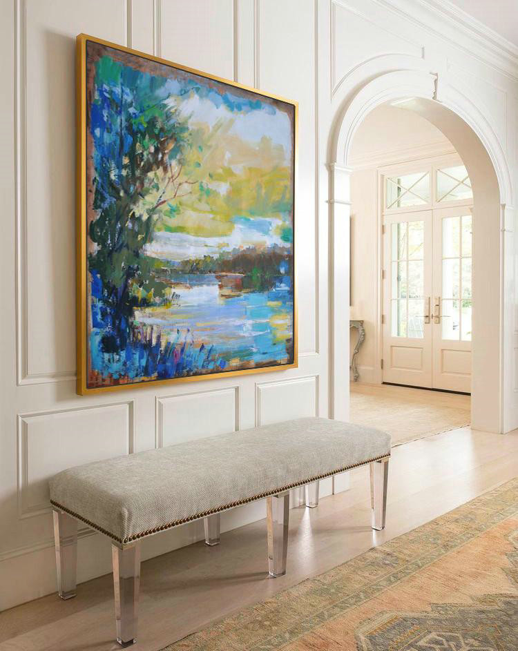 Oversized Canvas Art On Canvas,Oversized Abstract Landscape Oil Painting,Textured Painting Canvas Art,Yellow,,White,Blue.etc